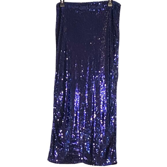 BLUE SEQUIN MIDI SKIRT - Picture 1 of 9